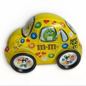 M&M Volkswagen  Bug Yellow Car 6" Tin Collectible Rare Mint Condition Beetle